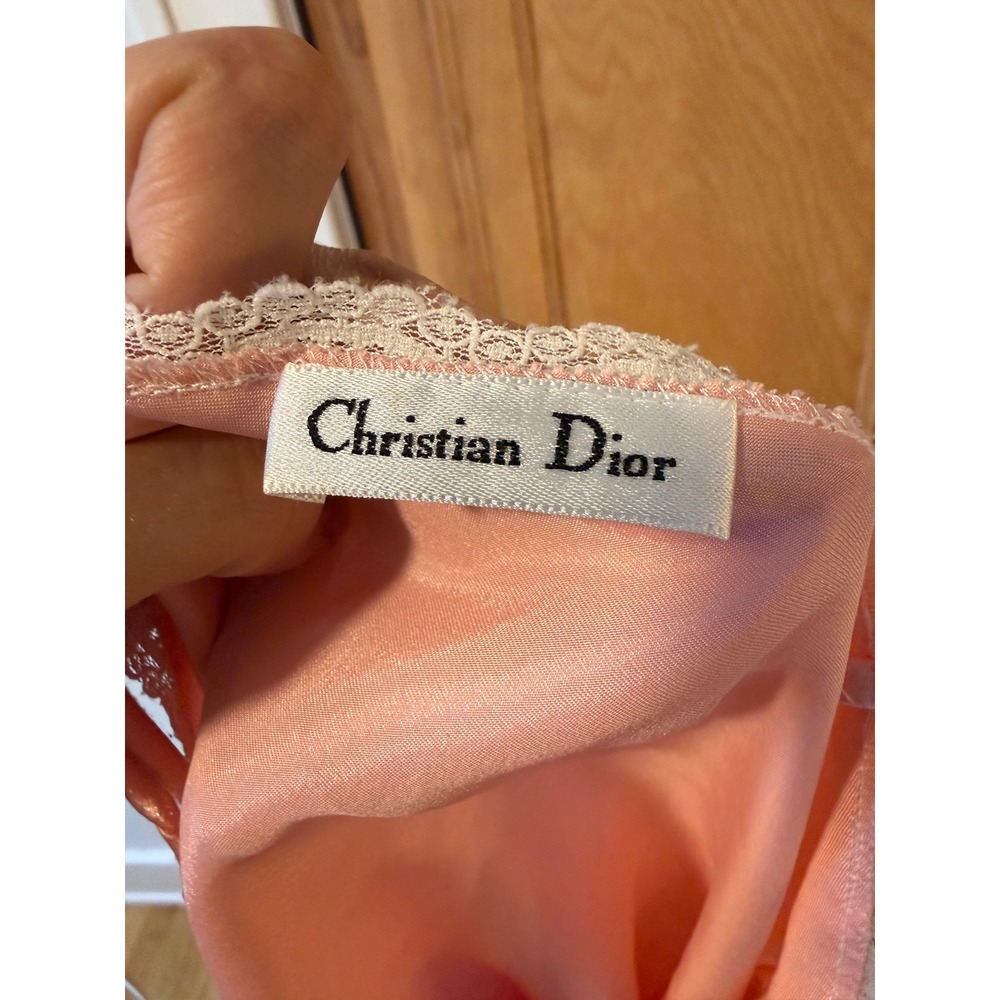 Vintage Christian Dior Pink Satin Lace Camisole Top Embroidered CD Logo Bow - Picture 2 of 13